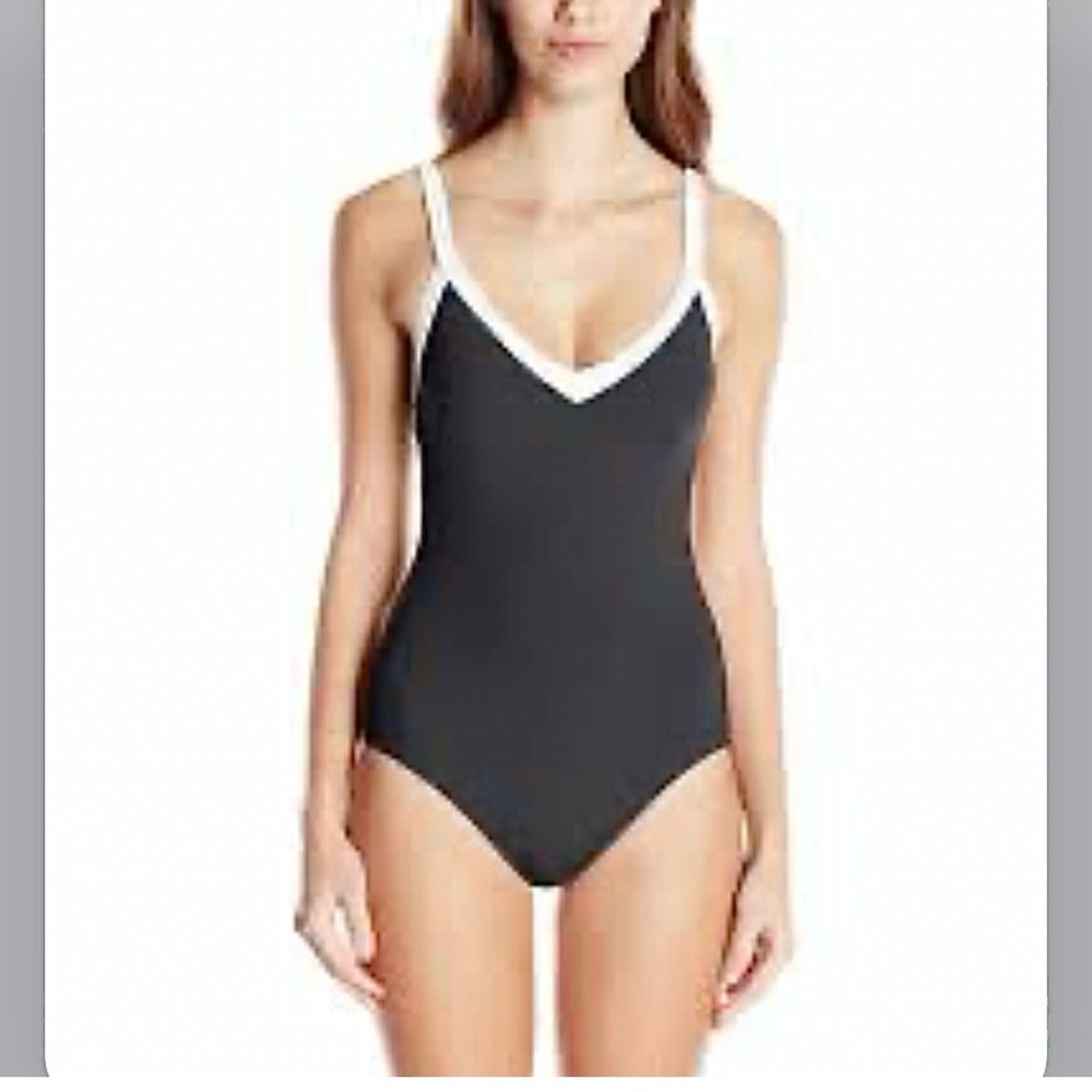 NWT- Style & Co. Black V-Neckline One-piece with Contrasting White Outline